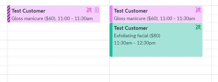 An animation of realtime updates in the Timely calendar, showing an event animating between two positions.